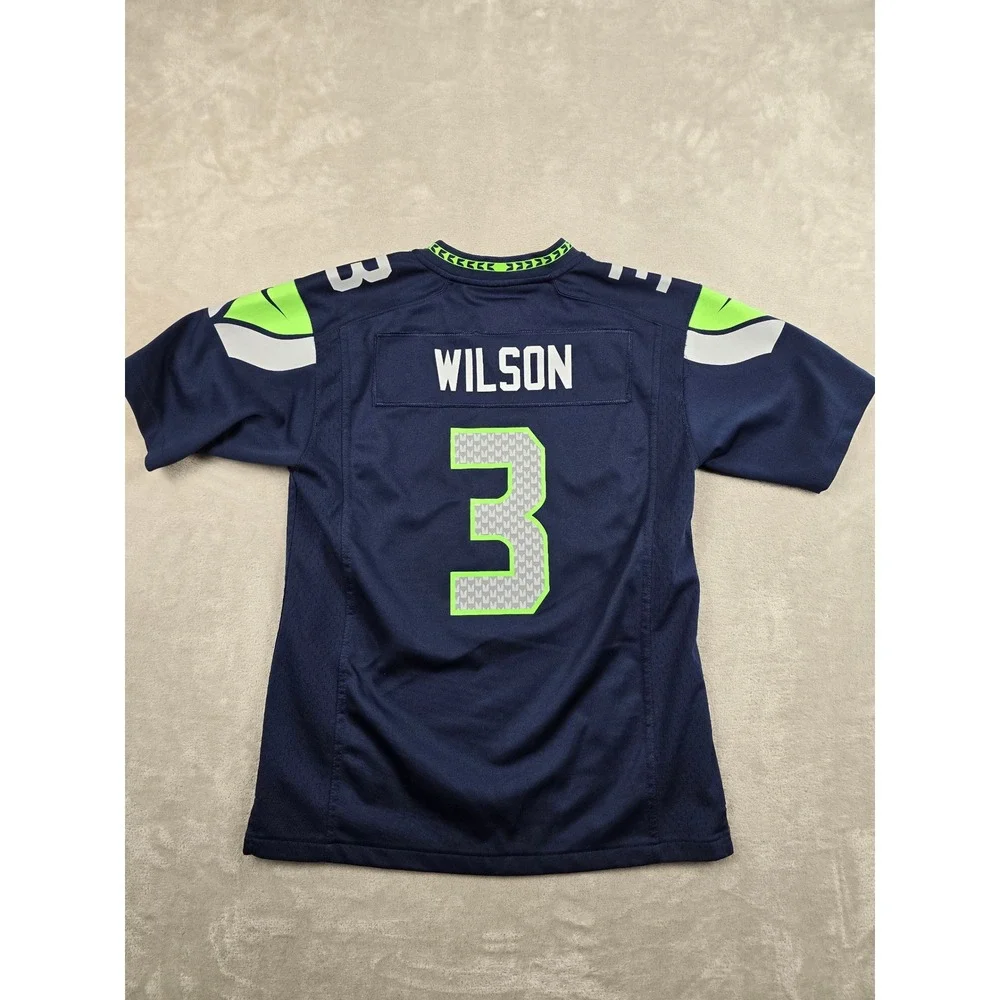 Nike Seattle Seahawks Jersey Kids Youth Large Blue Russell Wilson 3 On Field NFL